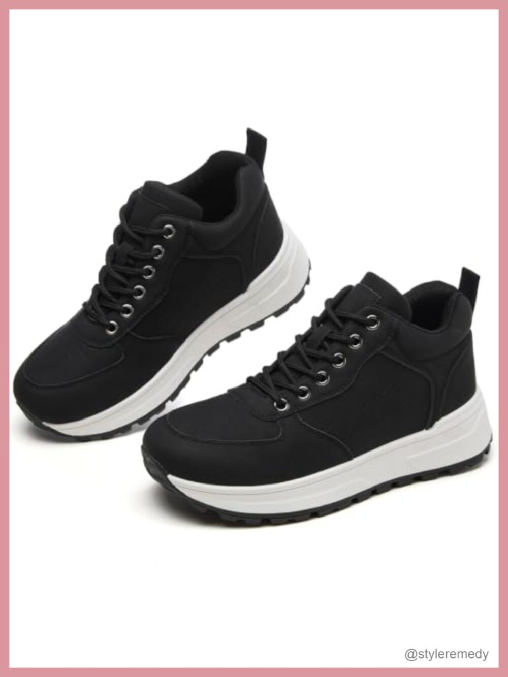 Women's Platform Fashion Sneakers PU Leather Lace Up Casual Walking Shoes
